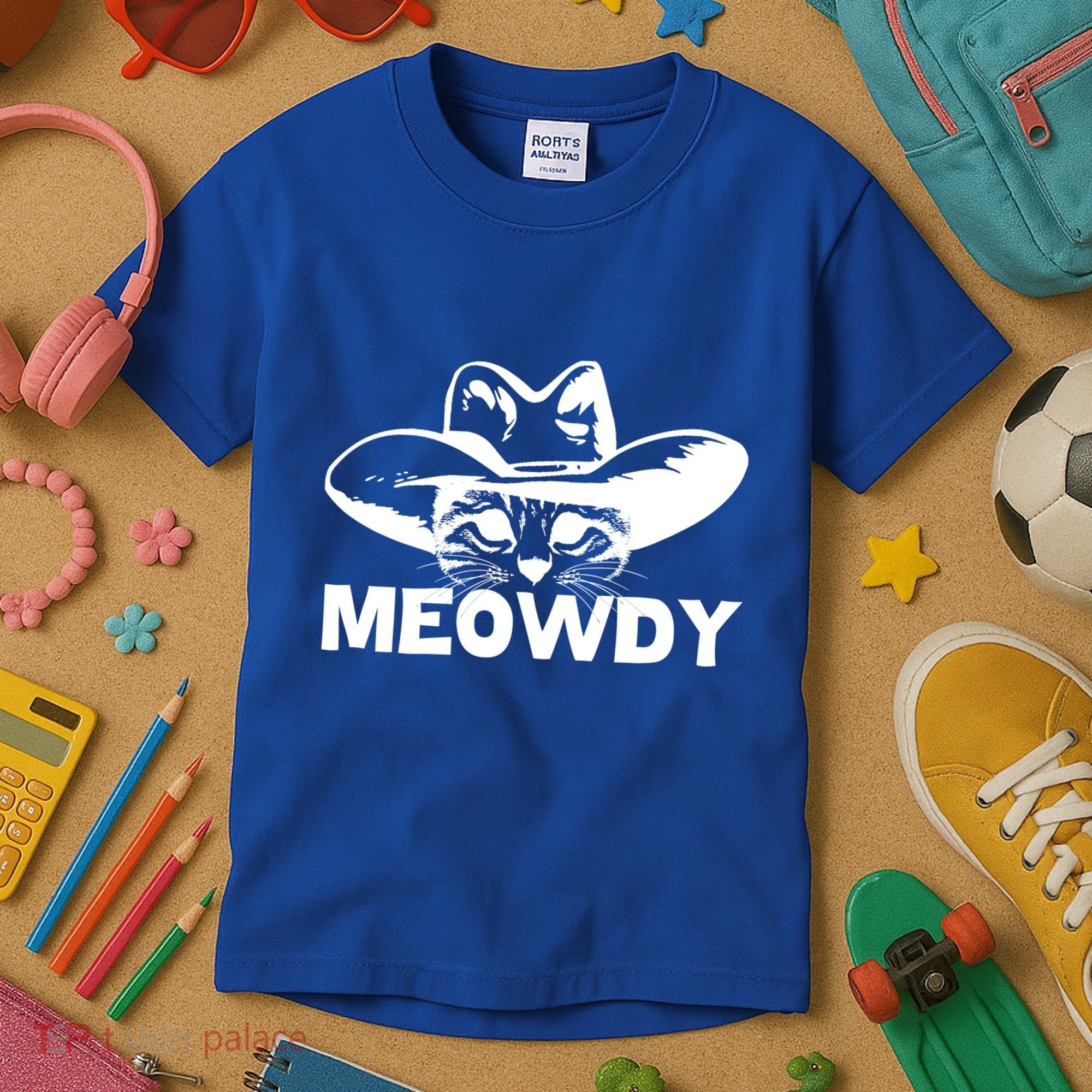 Meowdy Funny Mashup Between Meow And Howdy Cat Meme Cool Gift Kids T-Shirt