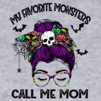 My Favorite Monsters Call Me Mom Messy Bun Happy Halloween Women's Sweatshirt thumb 2