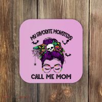 My Favorite Monsters Call Me Mom Messy Bun Happy Halloween Coaster thumb 0