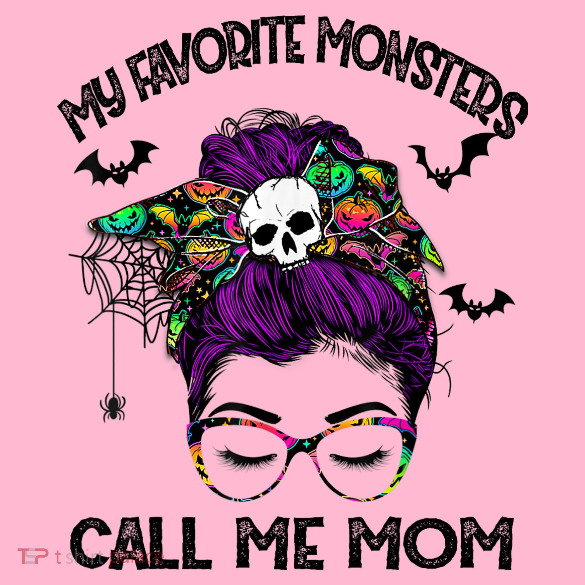 My Favorite Monsters Call Me Mom Messy Bun Happy Halloween Coaster