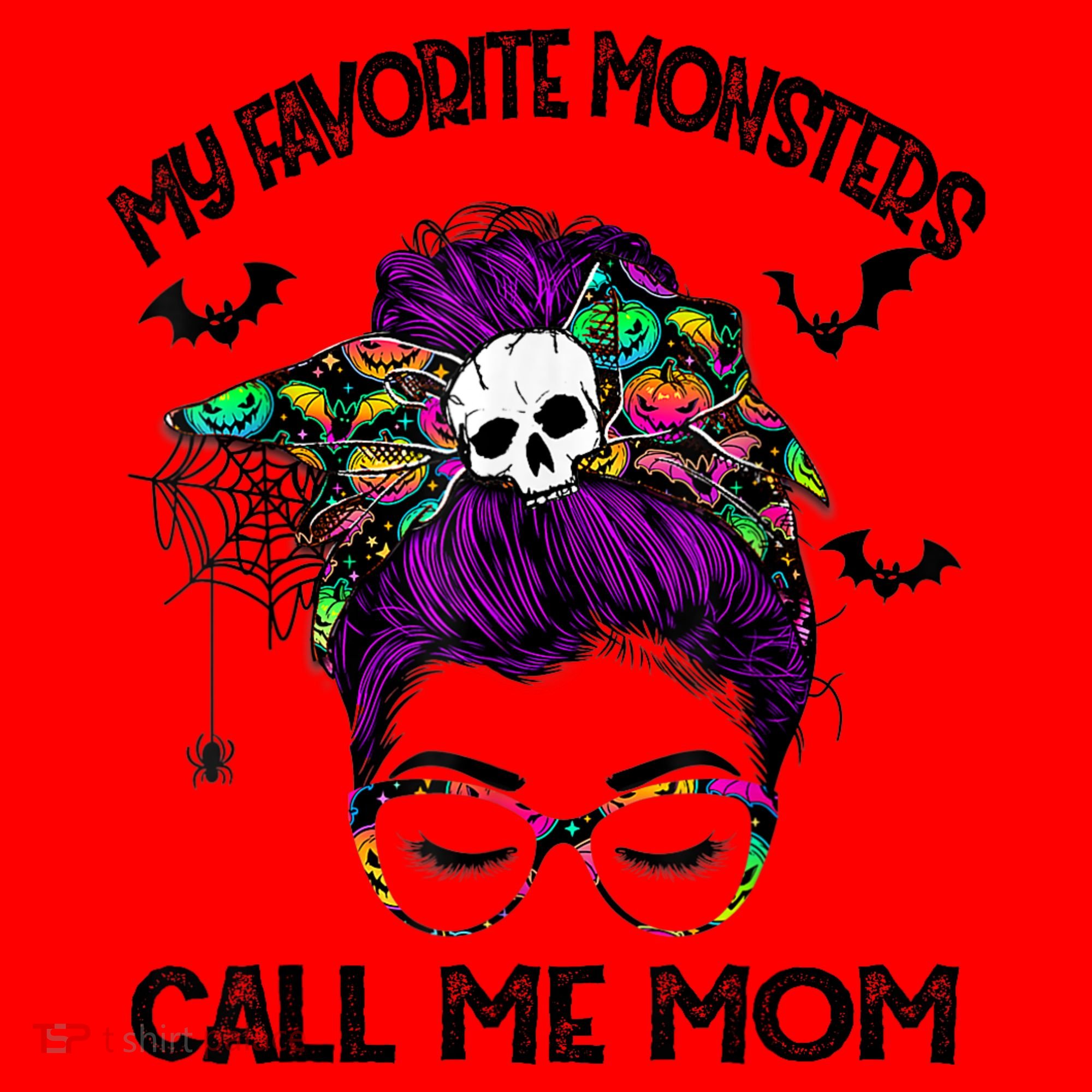 My Favorite Monsters Call Me Mom Messy Bun Happy Halloween Santa Hat