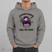 My Favorite Monsters Call Me Mom Messy Bun Happy Halloween Hoodie thumb 0