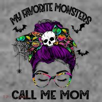 My Favorite Monsters Call Me Mom Messy Bun Happy Halloween Polo thumb 2