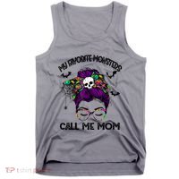 My Favorite Monsters Call Me Mom Messy Bun Happy Halloween Tank Top thumb 0