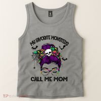 My Favorite Monsters Call Me Mom Messy Bun Happy Halloween Tank Top thumb 2