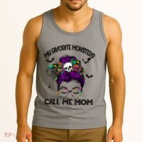 My Favorite Monsters Call Me Mom Messy Bun Happy Halloween Tank Top thumb 3