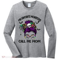 My Favorite Monsters Call Me Mom Messy Bun Happy Halloween Women's Long Sleeve Shirt thumb 0