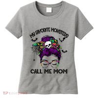 My Favorite Monsters Call Me Mom Messy Bun Happy Halloween Women's T-Shirt thumb 0