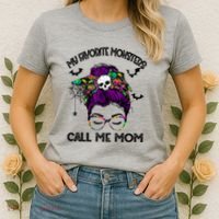 My Favorite Monsters Call Me Mom Messy Bun Happy Halloween Women's T-Shirt thumb 2