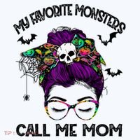My Favorite Monsters Call Me Mom Messy Bun Happy Halloween Apron thumb 3
