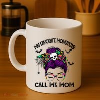 My Favorite Monsters Call Me Mom Messy Bun Happy Halloween Coffee Mug thumb 4