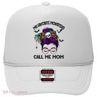 My Favorite Monsters Call Me Mom Messy Bun Happy Halloween Hat thumb 0