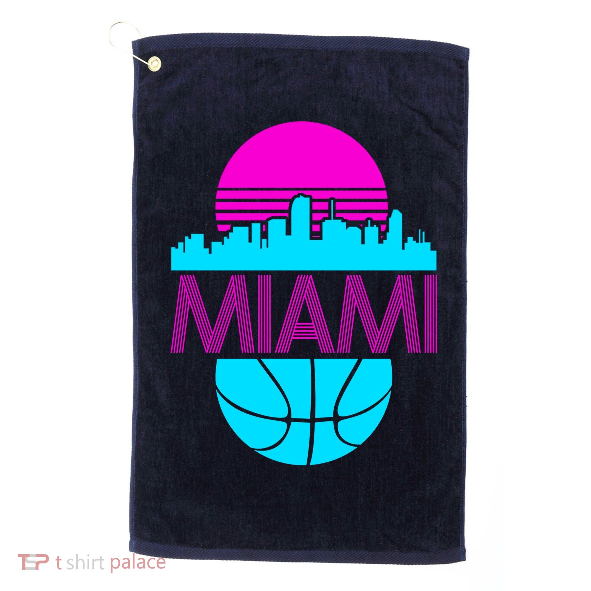 Miami Florida Neon Retro Logo Golf Towel