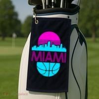 Miami Florida Neon Retro Logo Golf Towel thumb 2