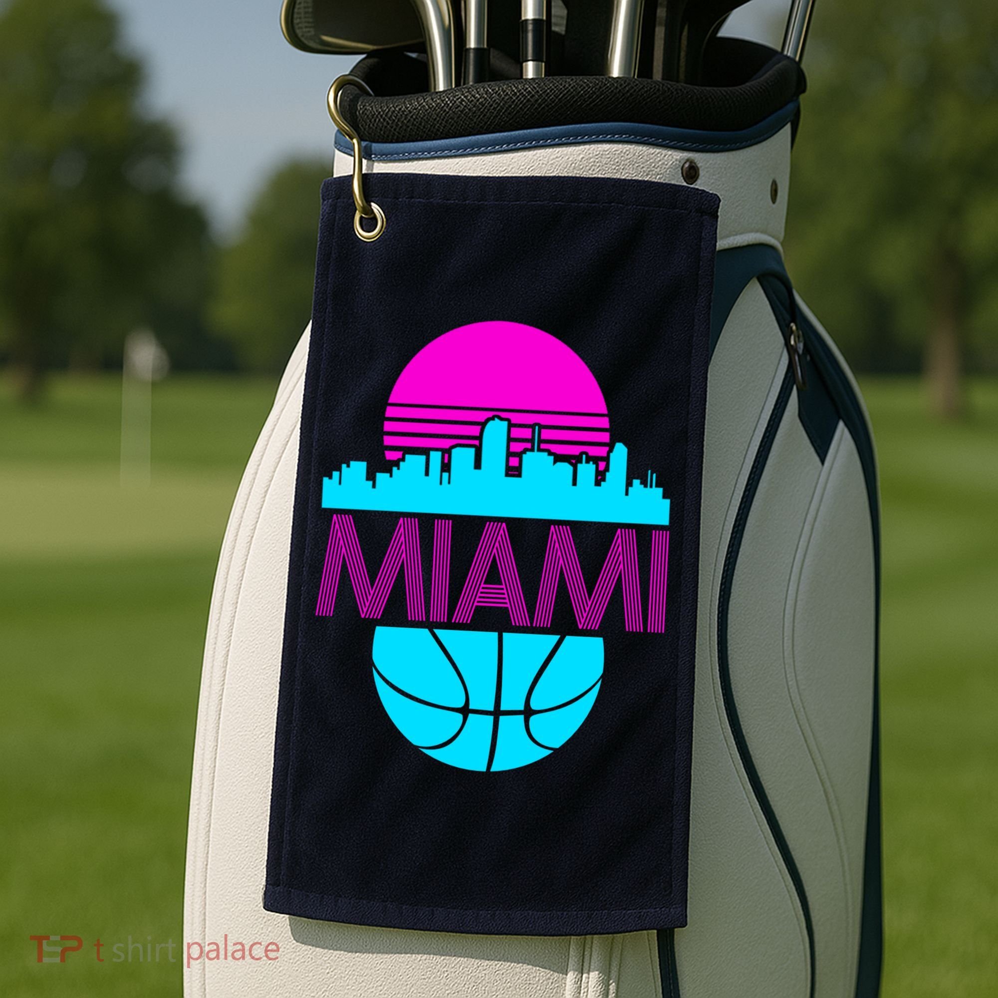 Miami Florida Neon Retro Logo Golf Towel