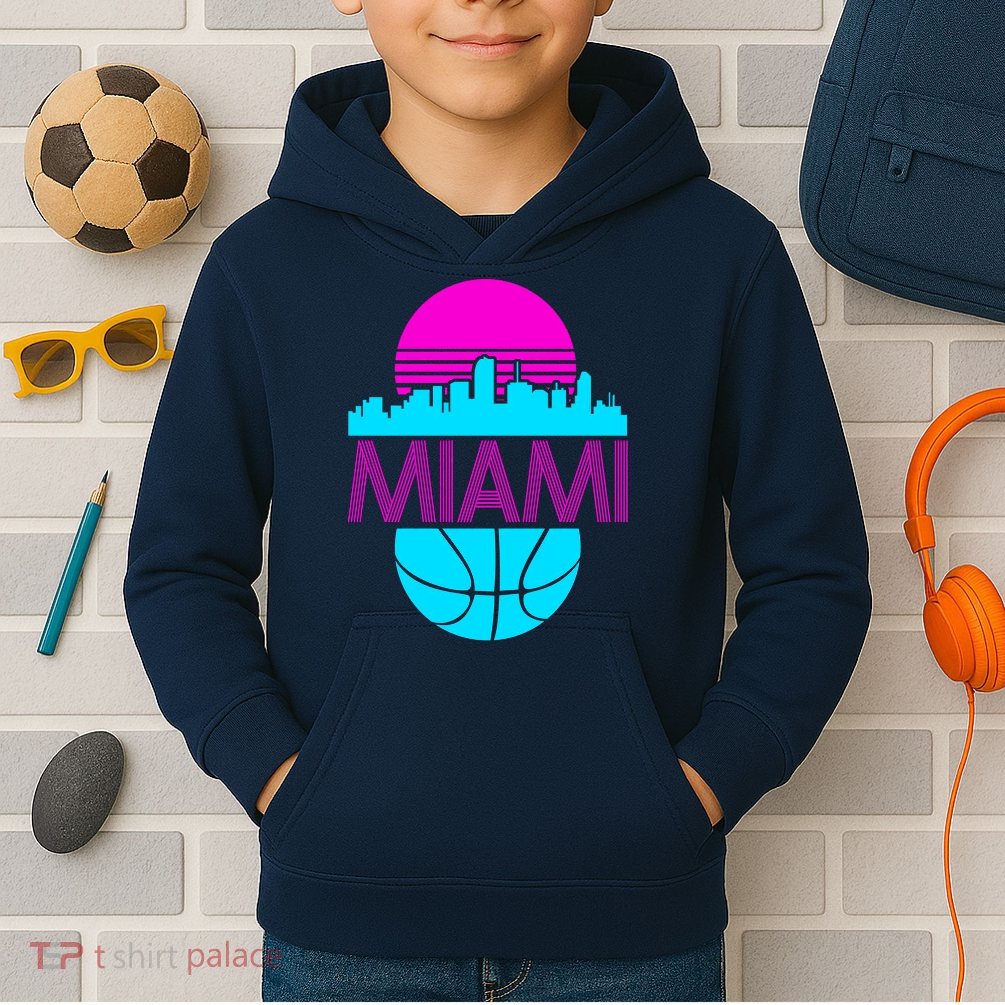 Miami Florida Neon Retro Logo Kids Hoodie