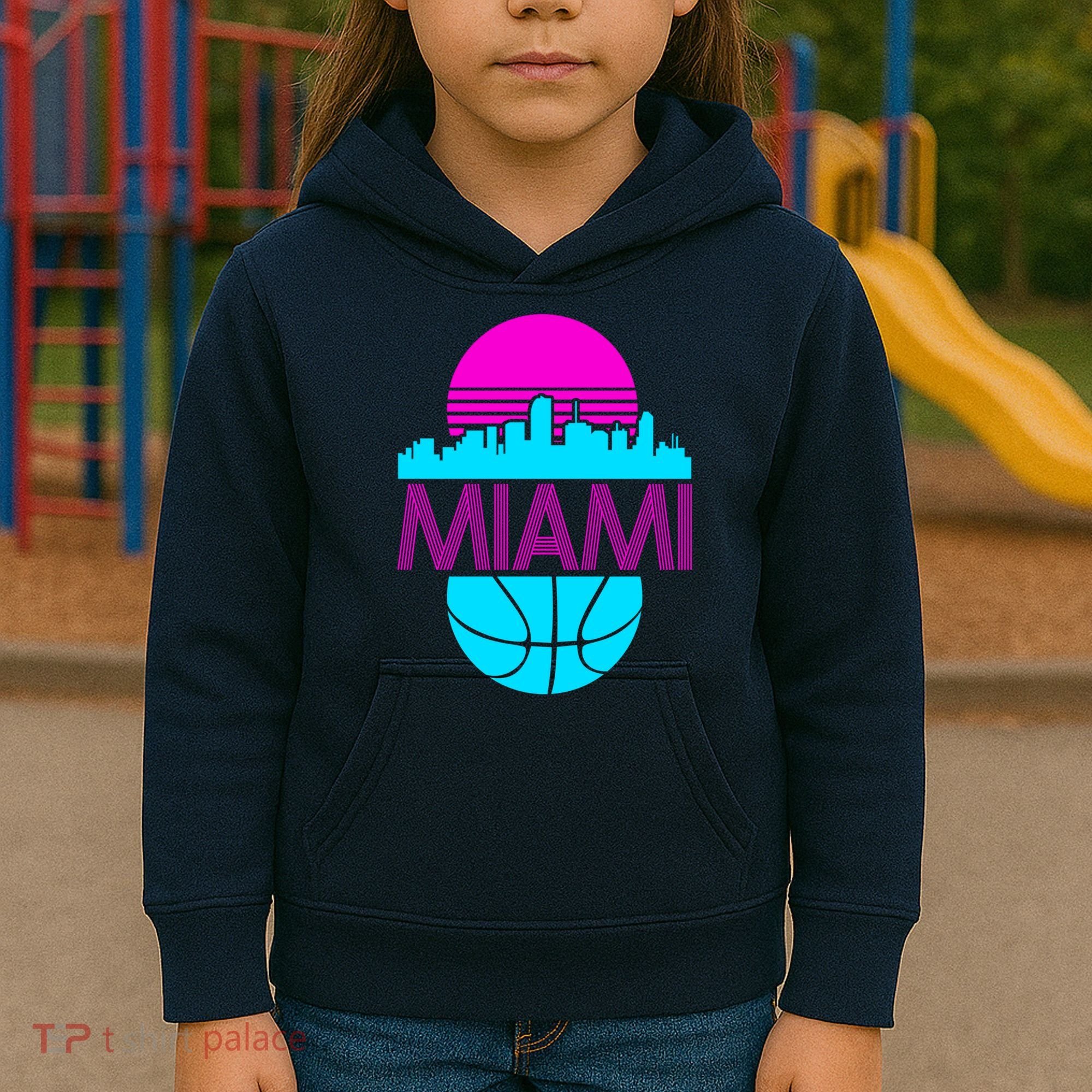 Miami Florida Neon Retro Logo Kids Hoodie