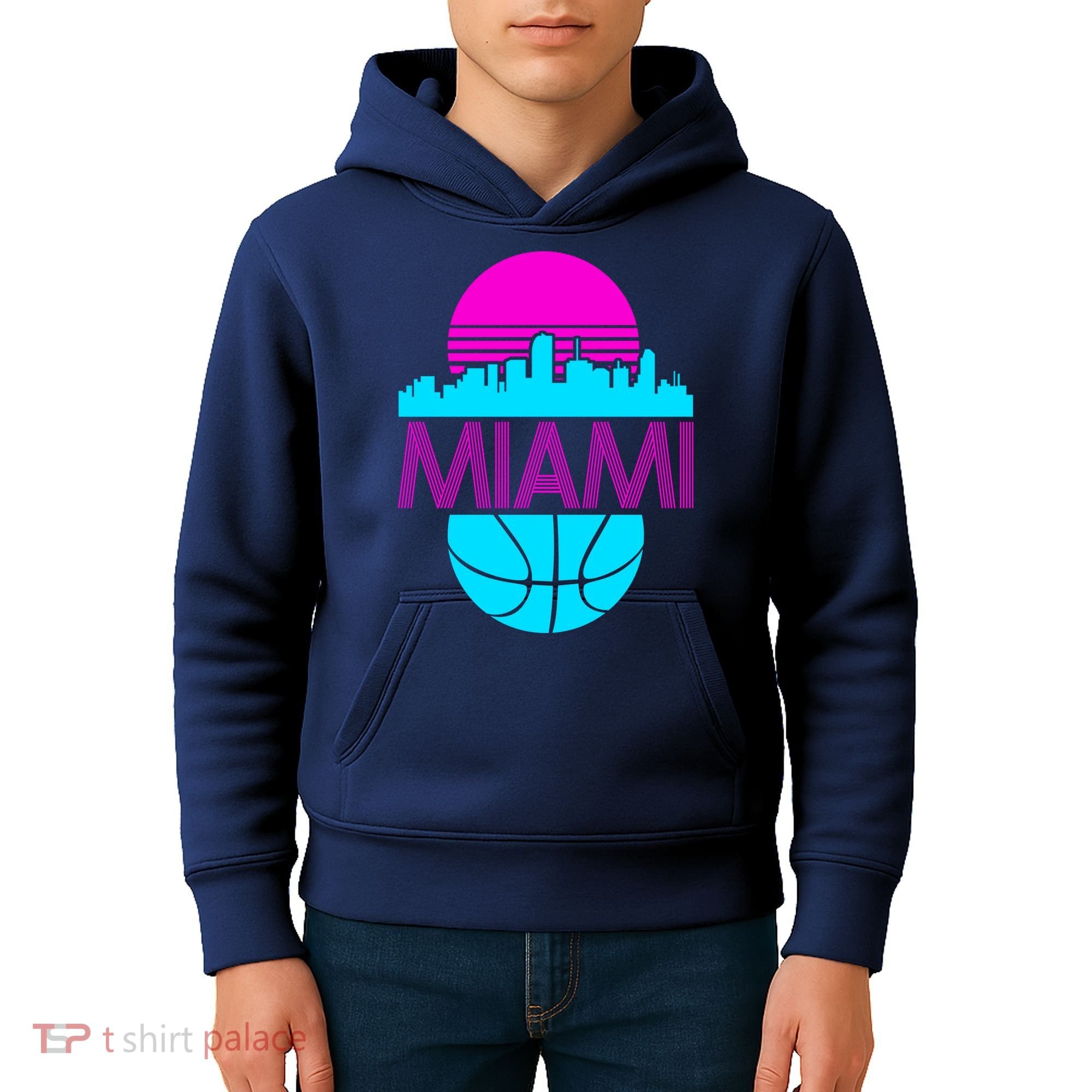 Miami Florida Neon Retro Logo Kids Hoodie