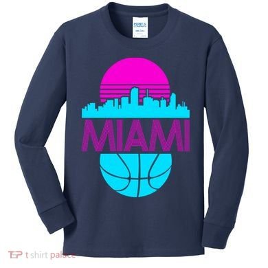 Miami Florida Neon Retro Logo Kids Long Sleeve Shirt