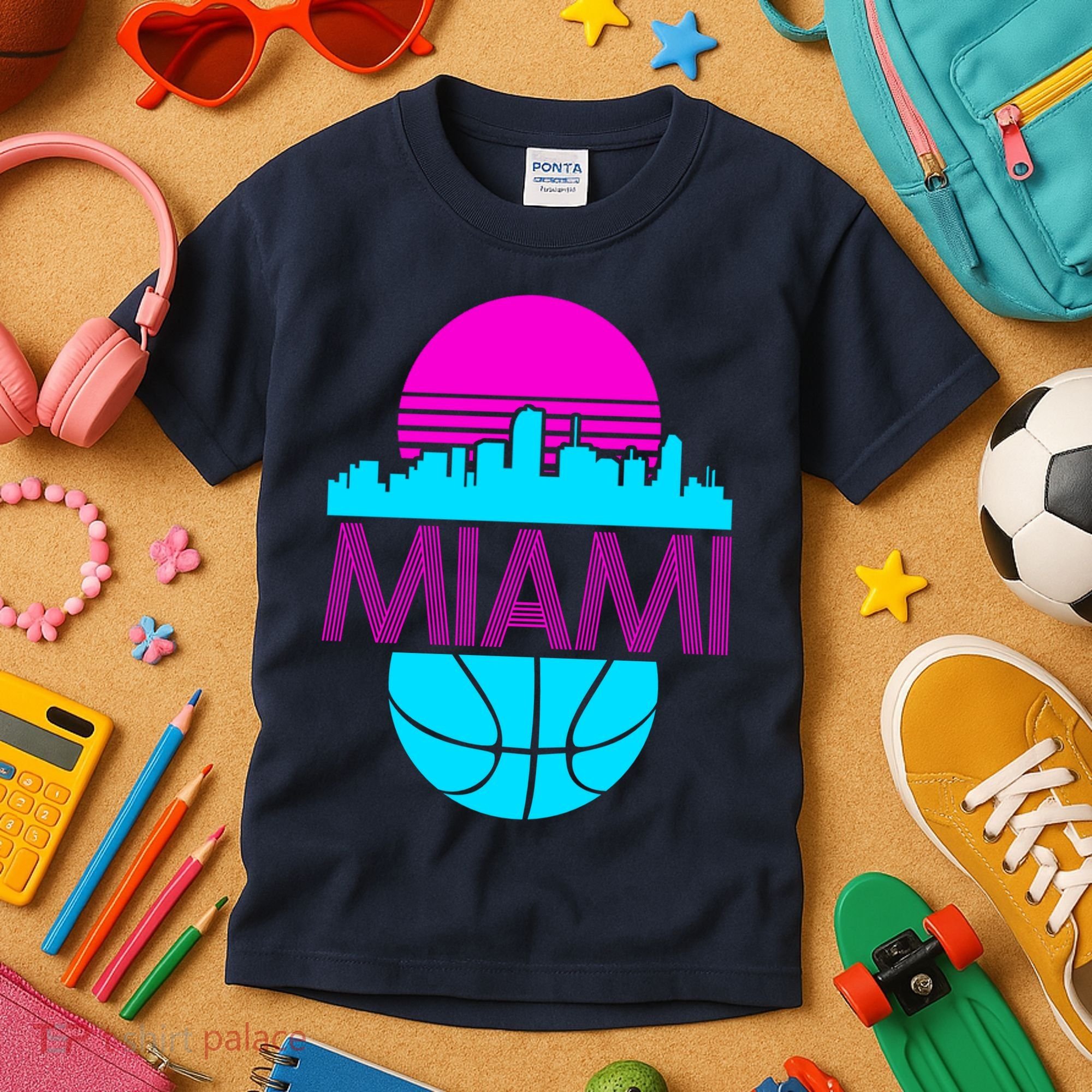 Miami Florida Neon Retro Logo Kids T-Shirt