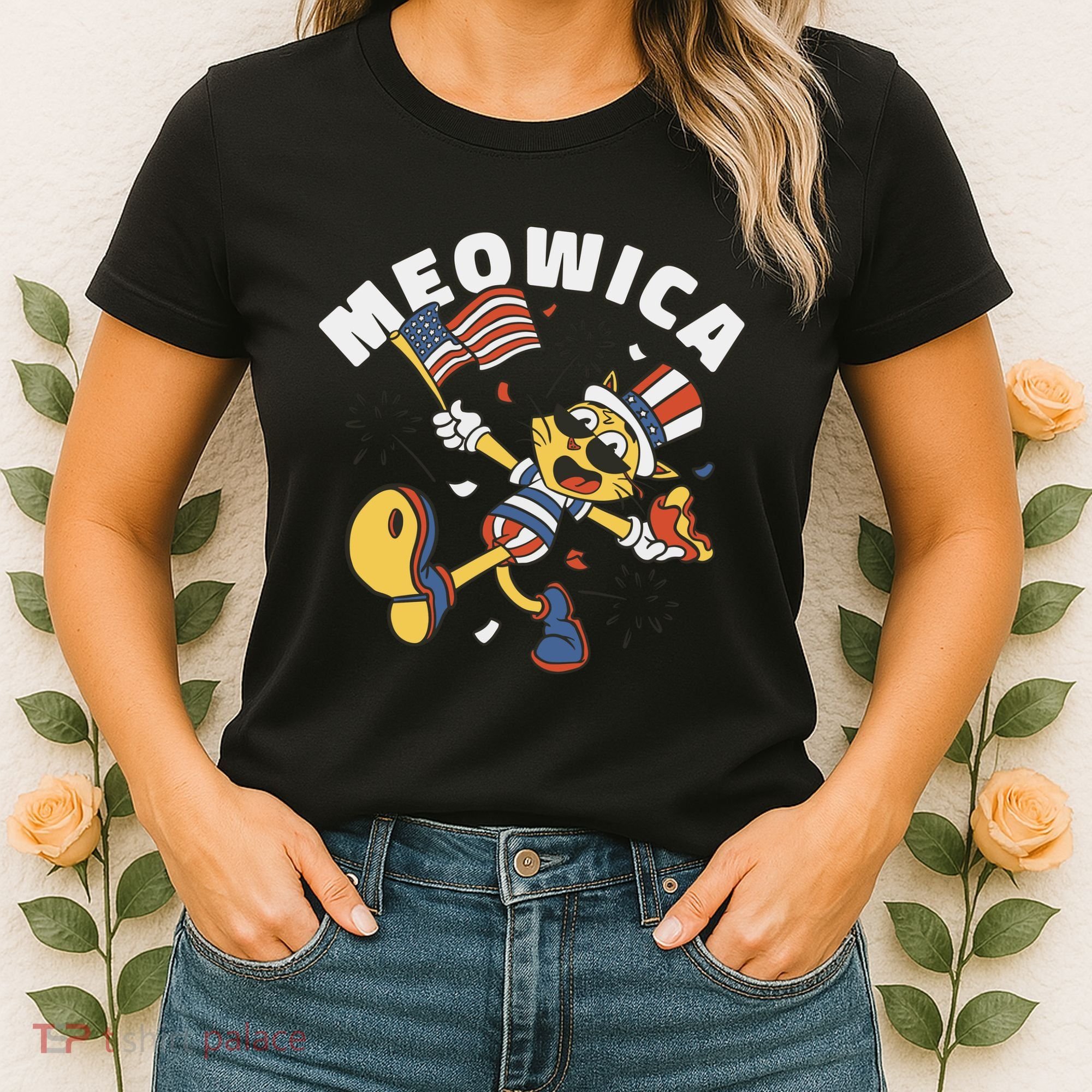 Meowica Fourth Of July Funny Cat Women's T-Shirt