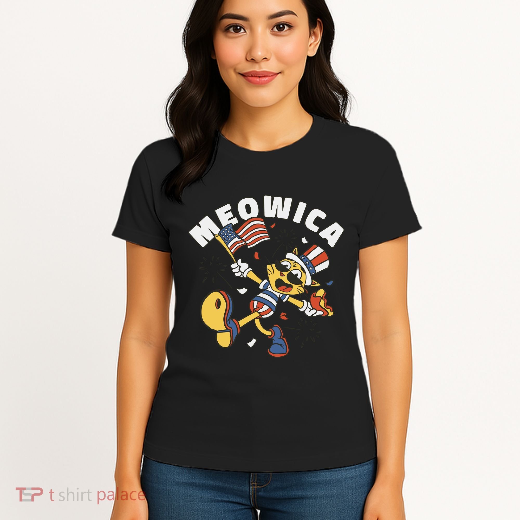 Meowica Fourth Of July Funny Cat Women's T-Shirt