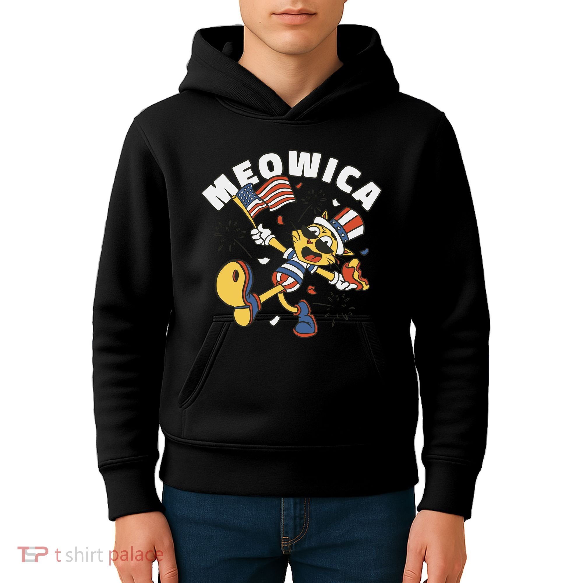 Meowica Fourth Of July Funny Cat Kids Hoodie