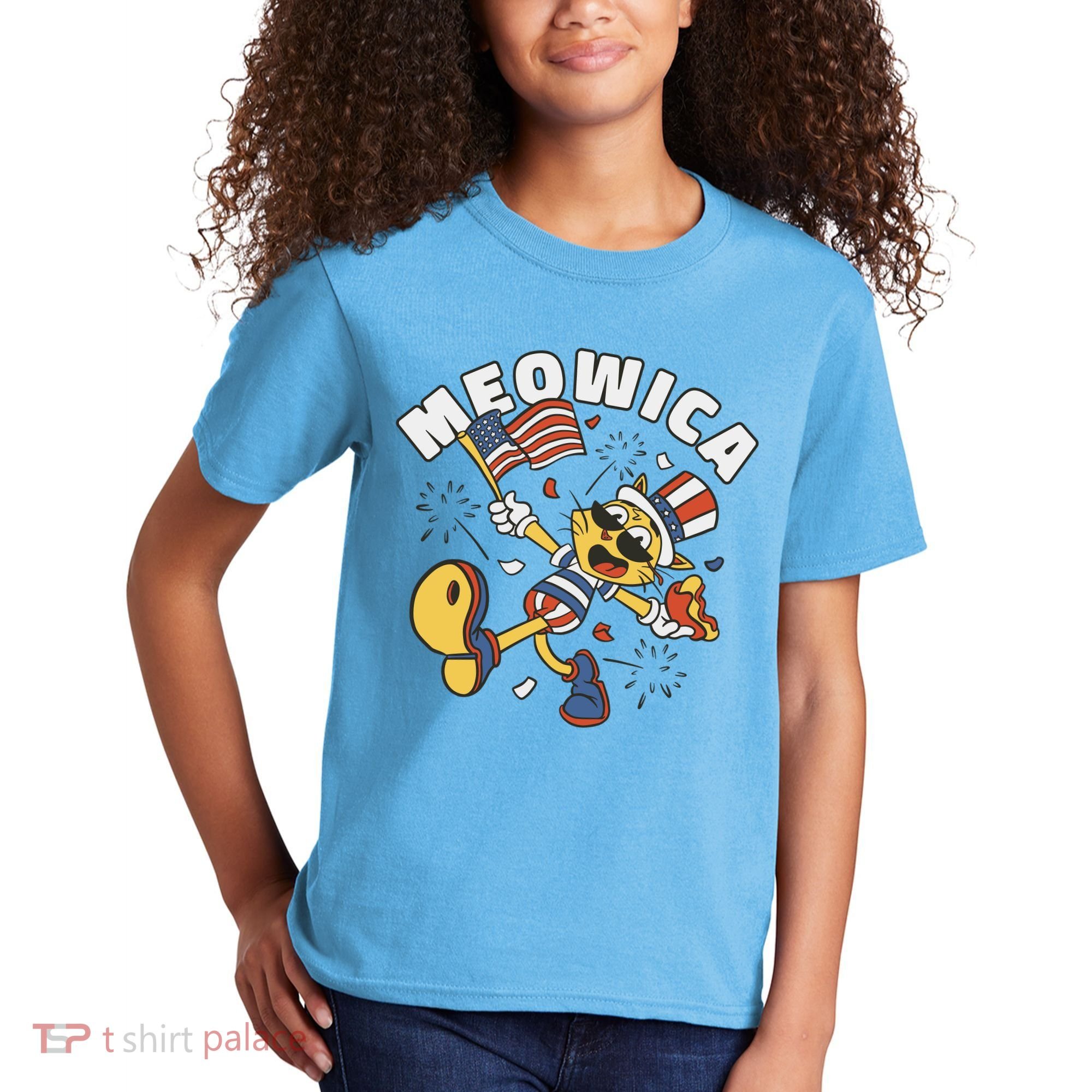 Meowica Fourth Of July Funny Cat Kids T-Shirt