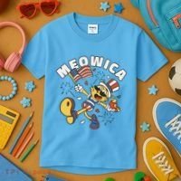 Meowica Fourth Of July Funny Cat Kids T-Shirt thumb 3