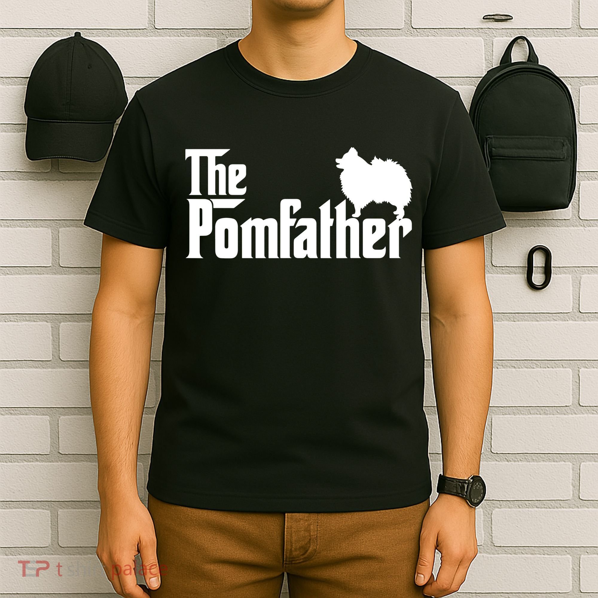 Mens Funny Pomeranian Father Dad The Pom Father Dog Lover T-Shirt