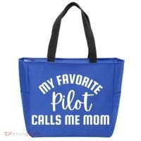 My Favorite Pilot Calls Me Mom Aviator Mother Aviation Gift Tote Bag thumb 0