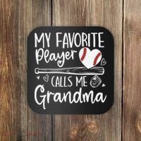 My Favorite Player Calls Me Grandma Baseball Heart Mothers Coaster thumb 0