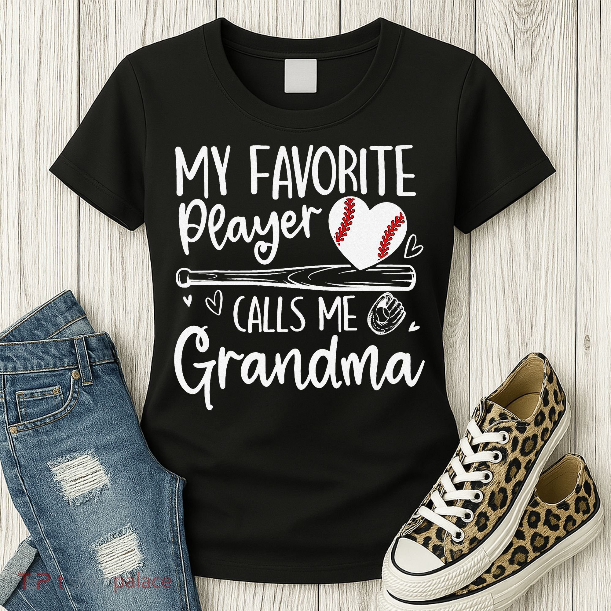 My Favorite Player Calls Me Grandma Baseball Heart Mothers Women's T-Shirt