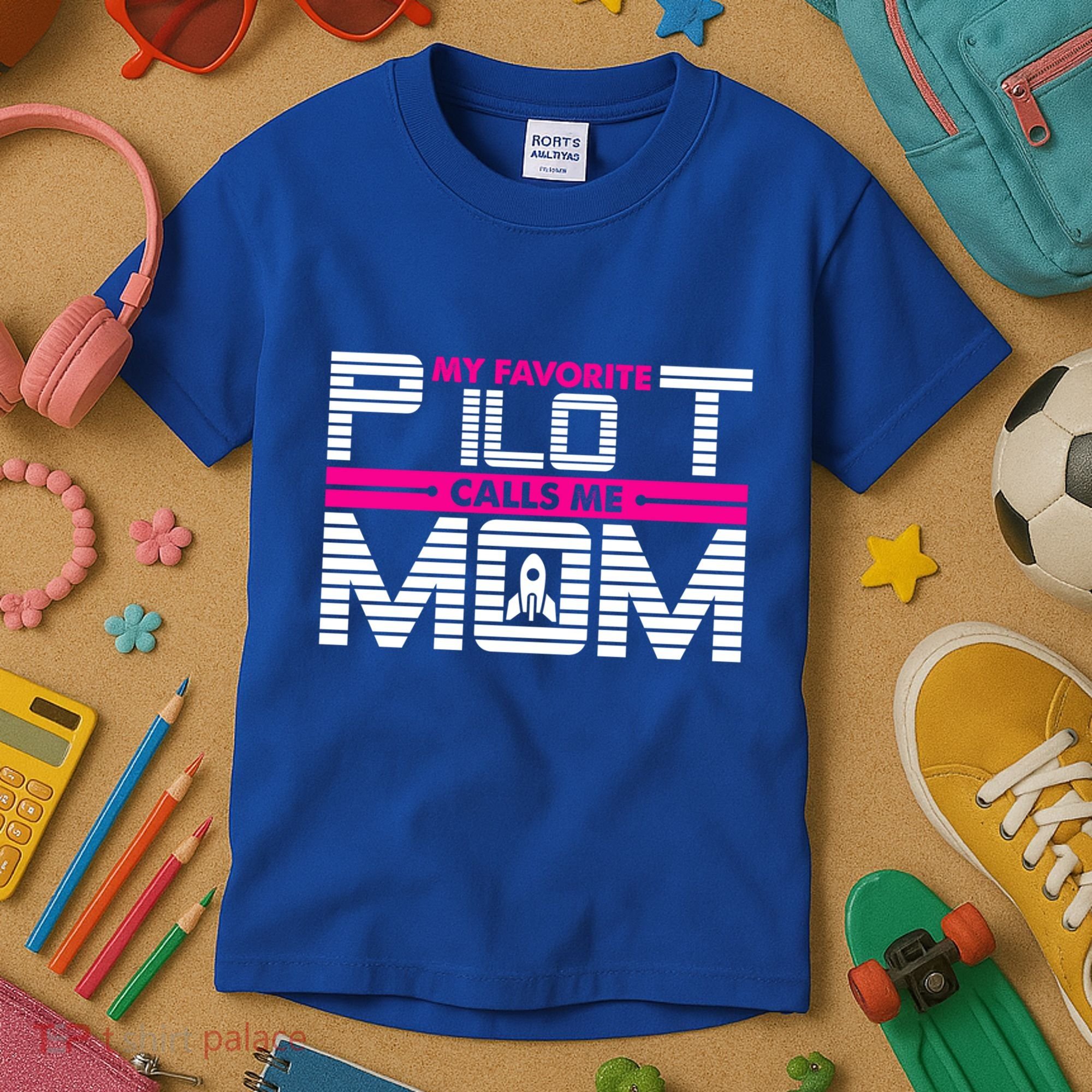 My Favorite Pilot Calls Me Mom To The Mars With Rocket Gift Kids T-Shirt