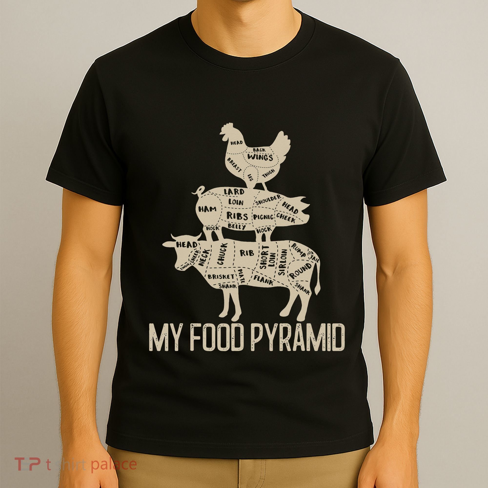 My Food Pyramid Funny Bbq Cow Pig Chicken T-Shirt