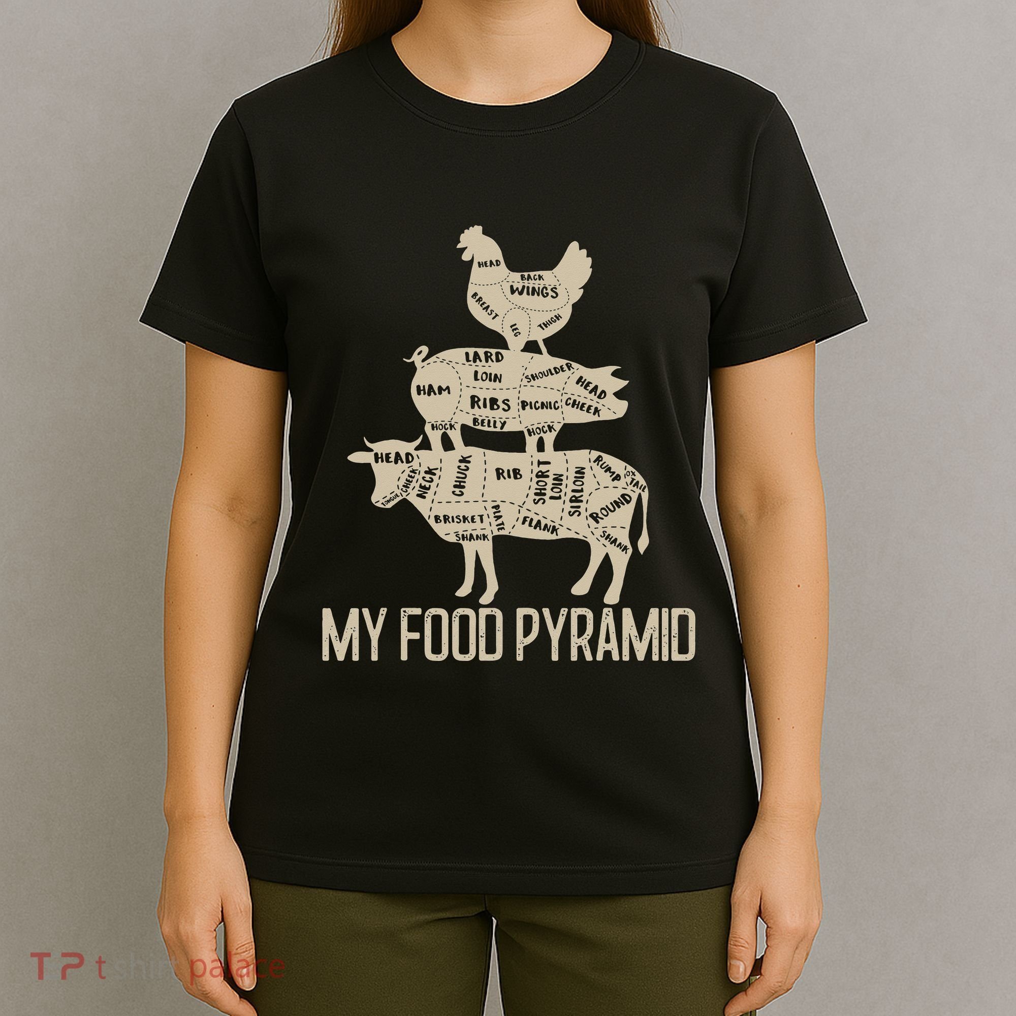 My Food Pyramid Funny Bbq Cow Pig Chicken T-Shirt
