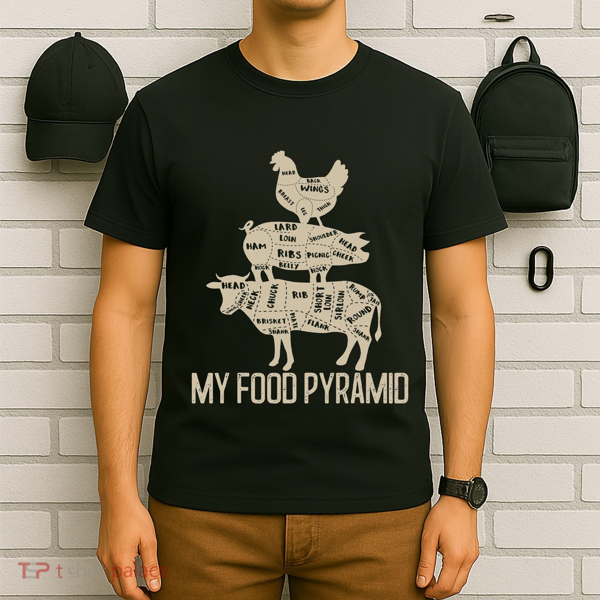 My Food Pyramid Funny Bbq Cow Pig Chicken T-Shirt