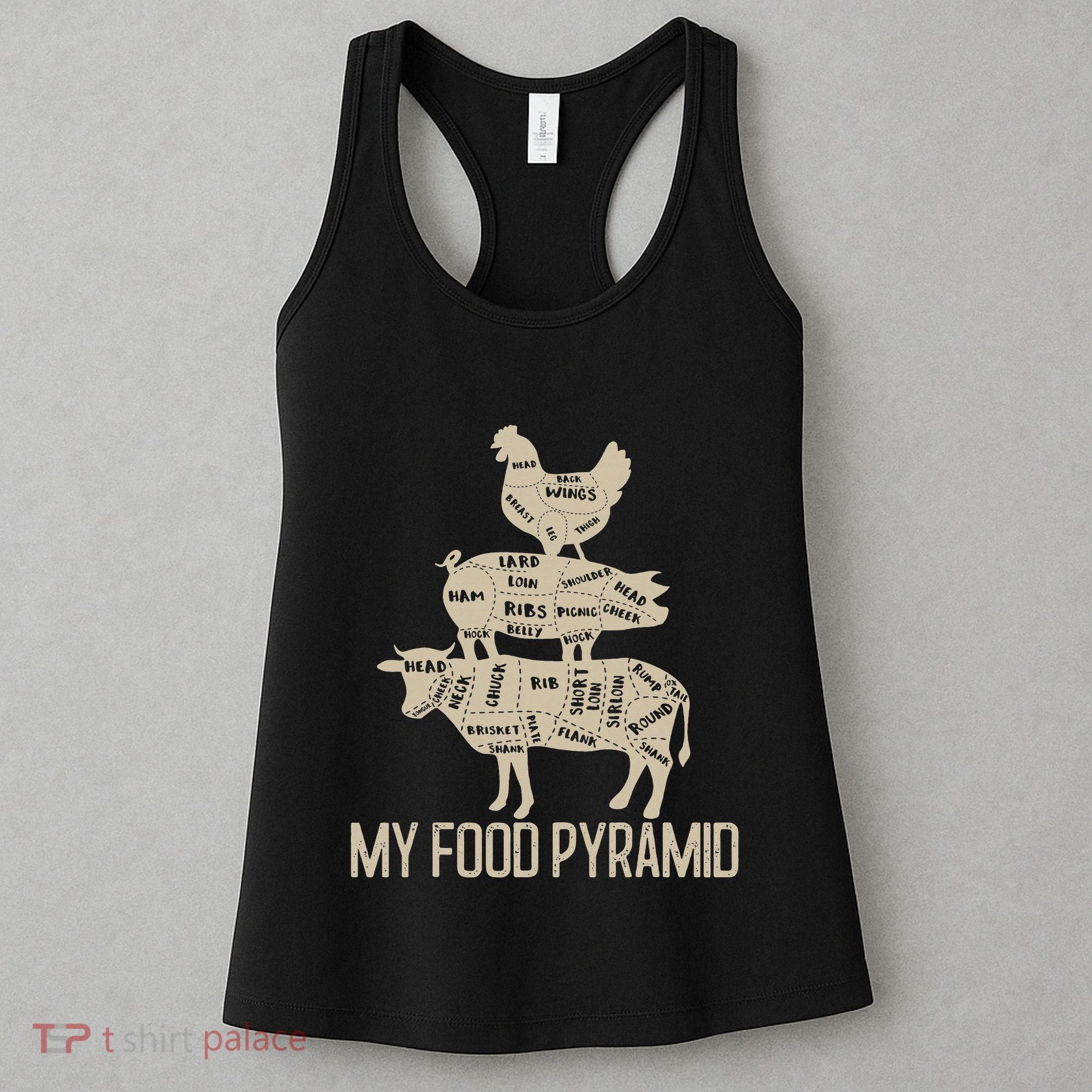 My Food Pyramid Funny Bbq Cow Pig Chicken Women's Tank Top