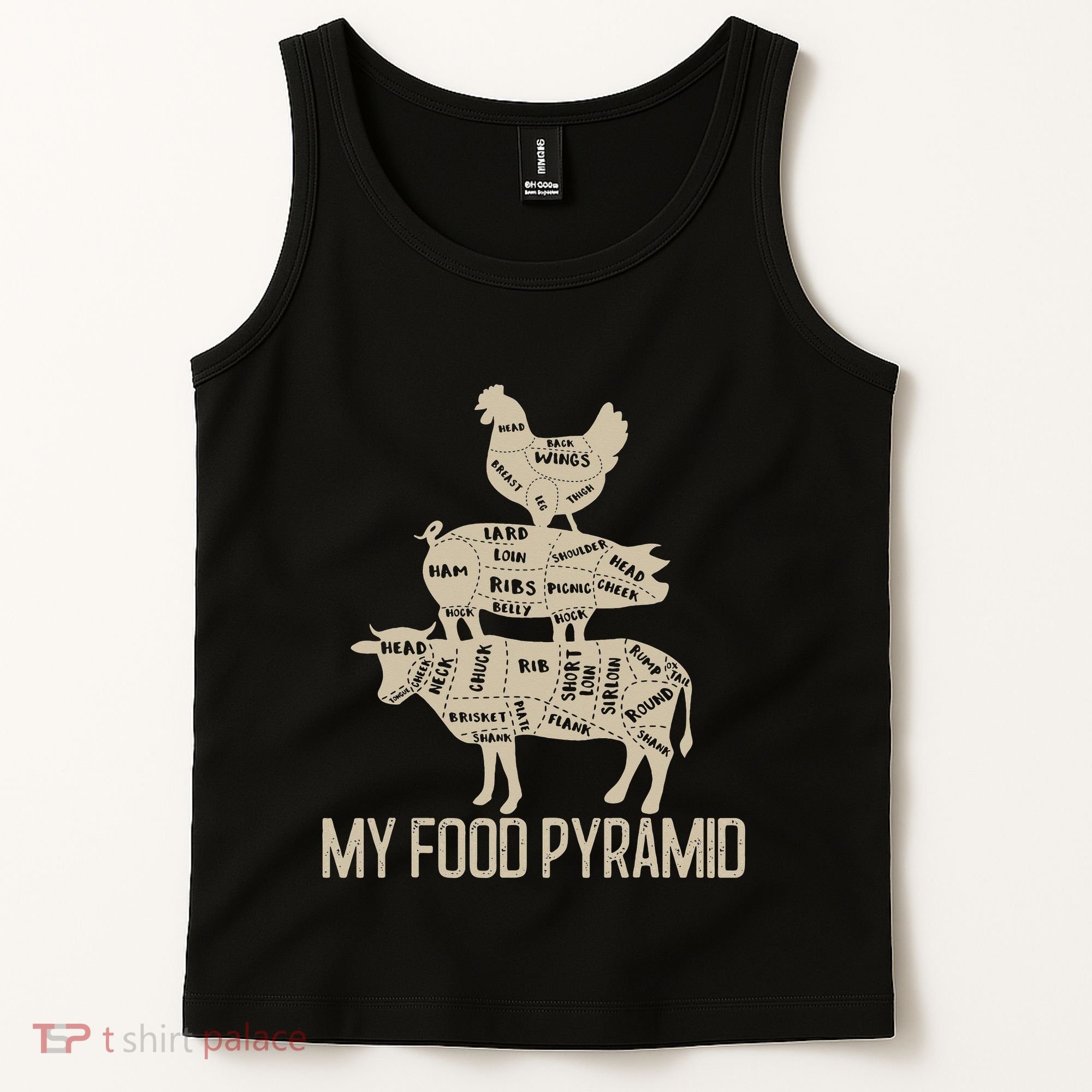 My Food Pyramid Funny Bbq Cow Pig Chicken Tank Top