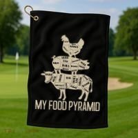 My Food Pyramid Funny Bbq Cow Pig Chicken Golf Towel thumb 1