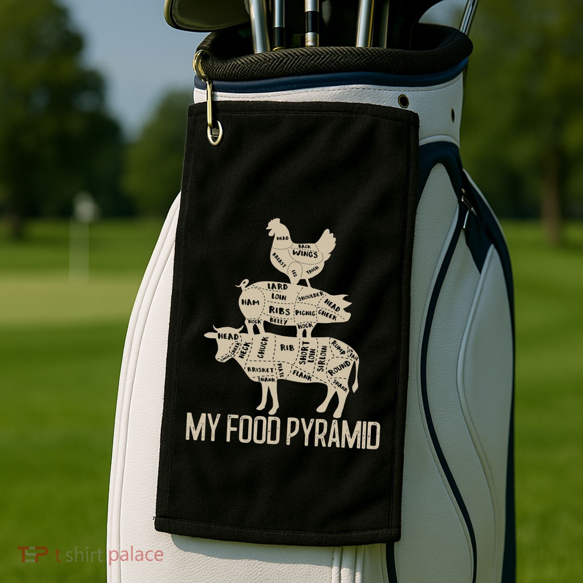 My Food Pyramid Funny Bbq Cow Pig Chicken Golf Towel
