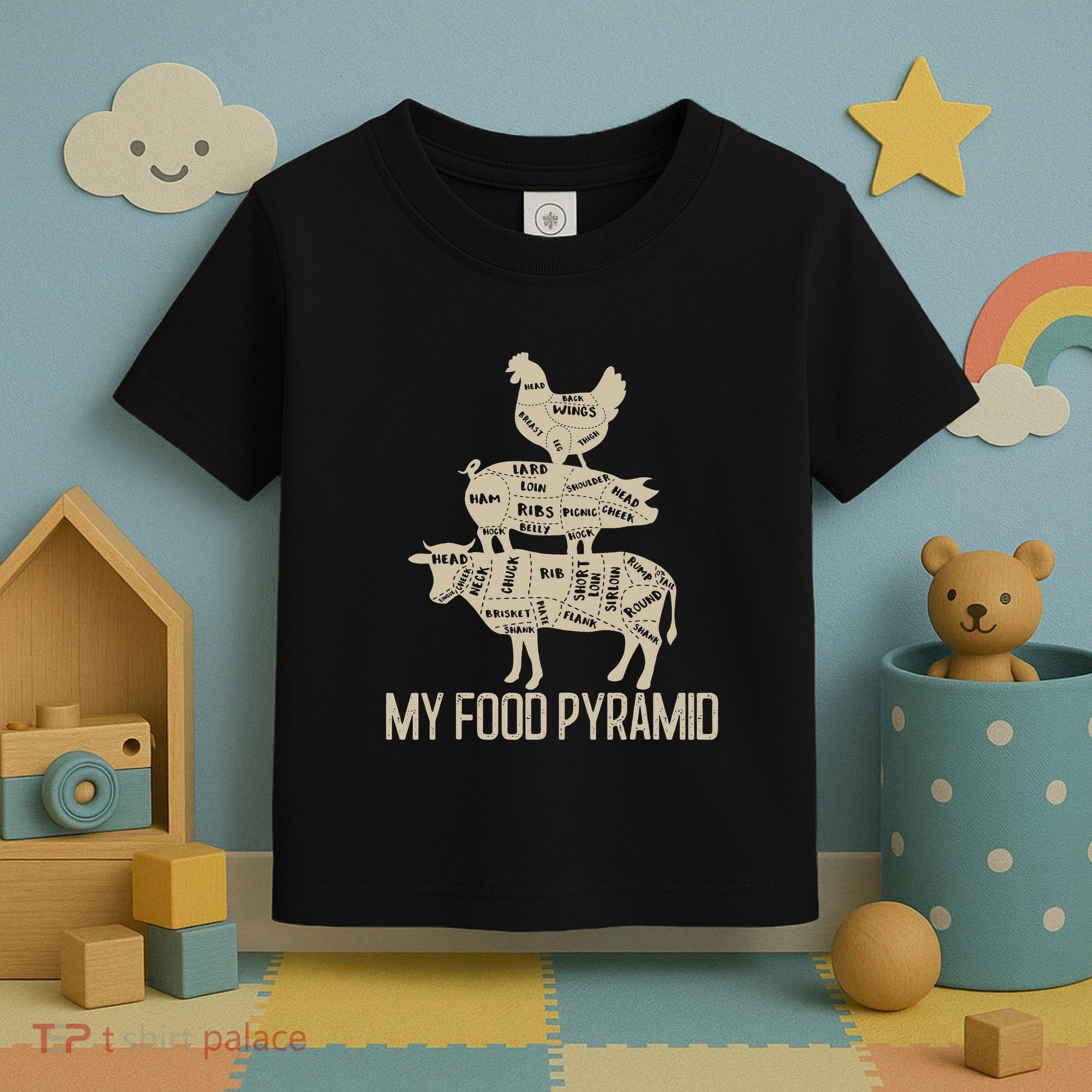 My Food Pyramid Funny Bbq Cow Pig Chicken Toddler T-Shirt