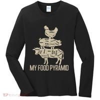 My Food Pyramid Funny Bbq Cow Pig Chicken Women's Long Sleeve Shirt thumb 0