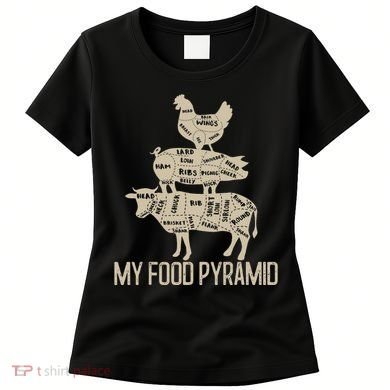 My Food Pyramid Funny Bbq Cow Pig Chicken Women's T-Shirt