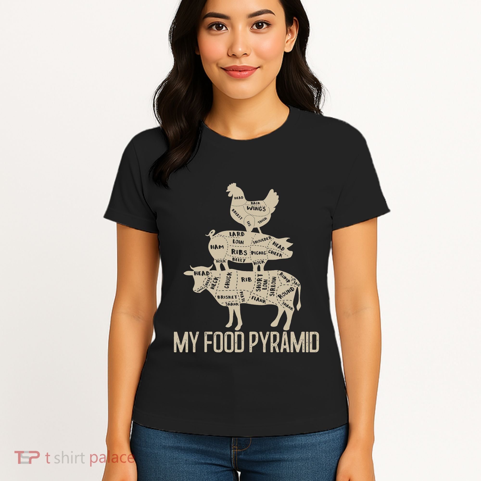 My Food Pyramid Funny Bbq Cow Pig Chicken Women's T-Shirt
