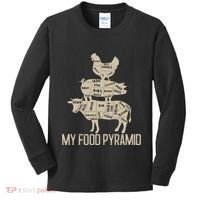 My Food Pyramid Funny Bbq Cow Pig Chicken Kids Long Sleeve Shirt thumb 0