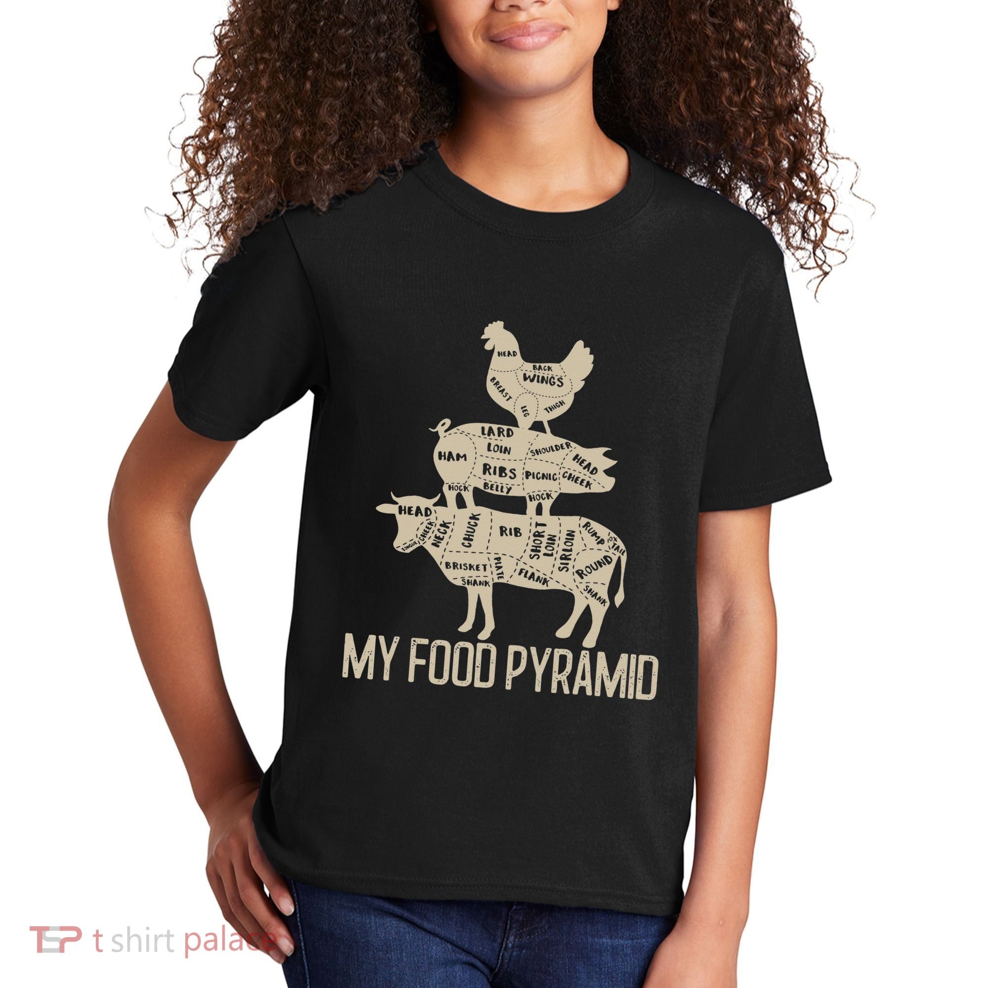 My Food Pyramid Funny Bbq Cow Pig Chicken Kids T-Shirt