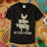 My Food Pyramid Funny Bbq Cow Pig Chicken Kids T-Shirt thumb 3