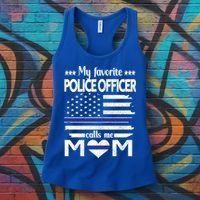 My Favorite Police Officer Calls Me Mom Blue Line Police Mom Funny Gift Women's Tank Top thumb 3