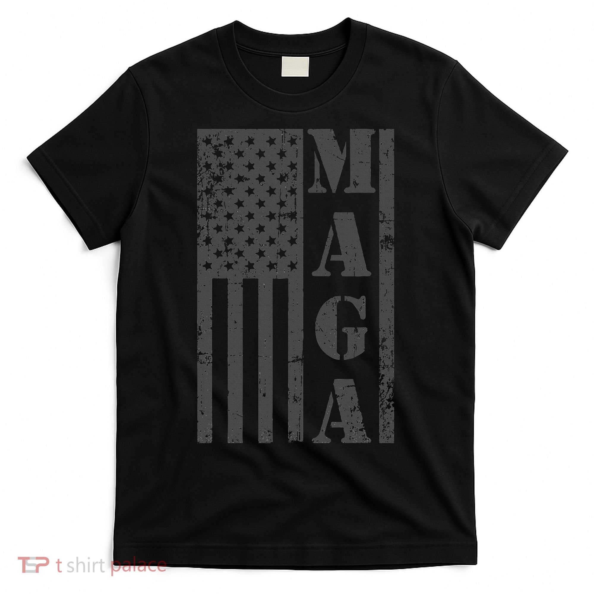Maga Flag Patriotic Gray Distressed American Flag T-Shirt